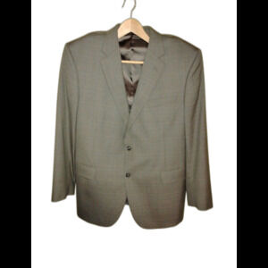 MEN BLAZER JACKET SIZE 42L GREY & BLACK PLAID JOS.A BANK 100% WOOL